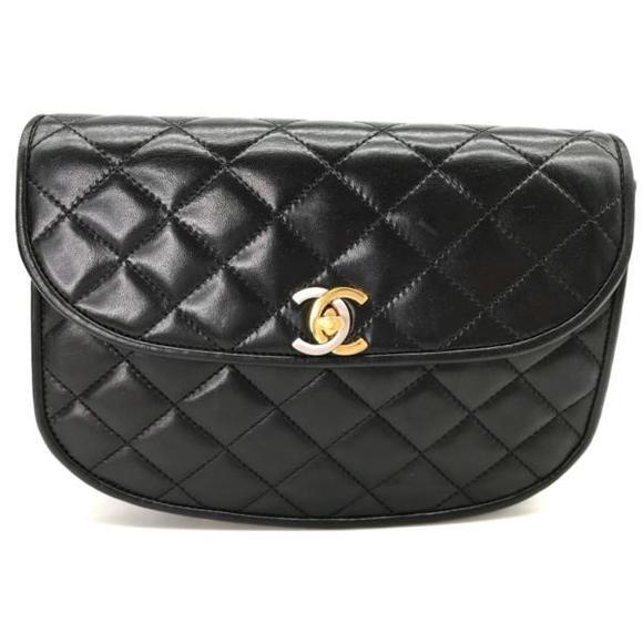 Chanel Bag Matelasse Turnlock Black Chain Shoulder Coco Mark - Picture 1 of 10